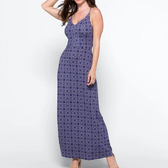 NWT Market & Spruce Blue Geometric Medallion Print Maxi Dress with Strappy Back - Picture 16 of 16